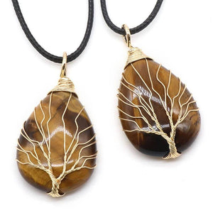 Natural Crystal Tiger's Eye Semi-precious Stone Water Drop Wrapped