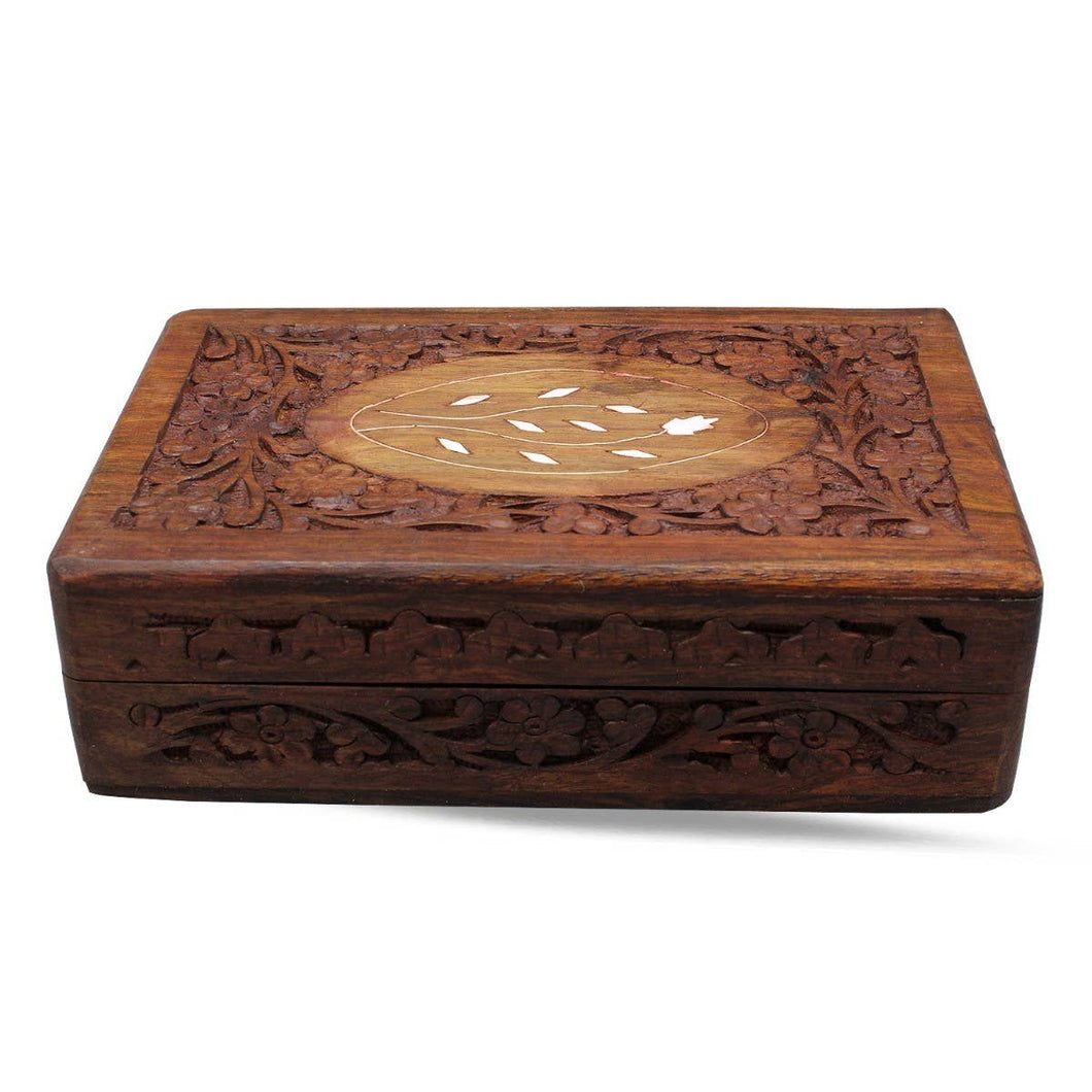 White Inlay Wooden Box Carving 8x5'